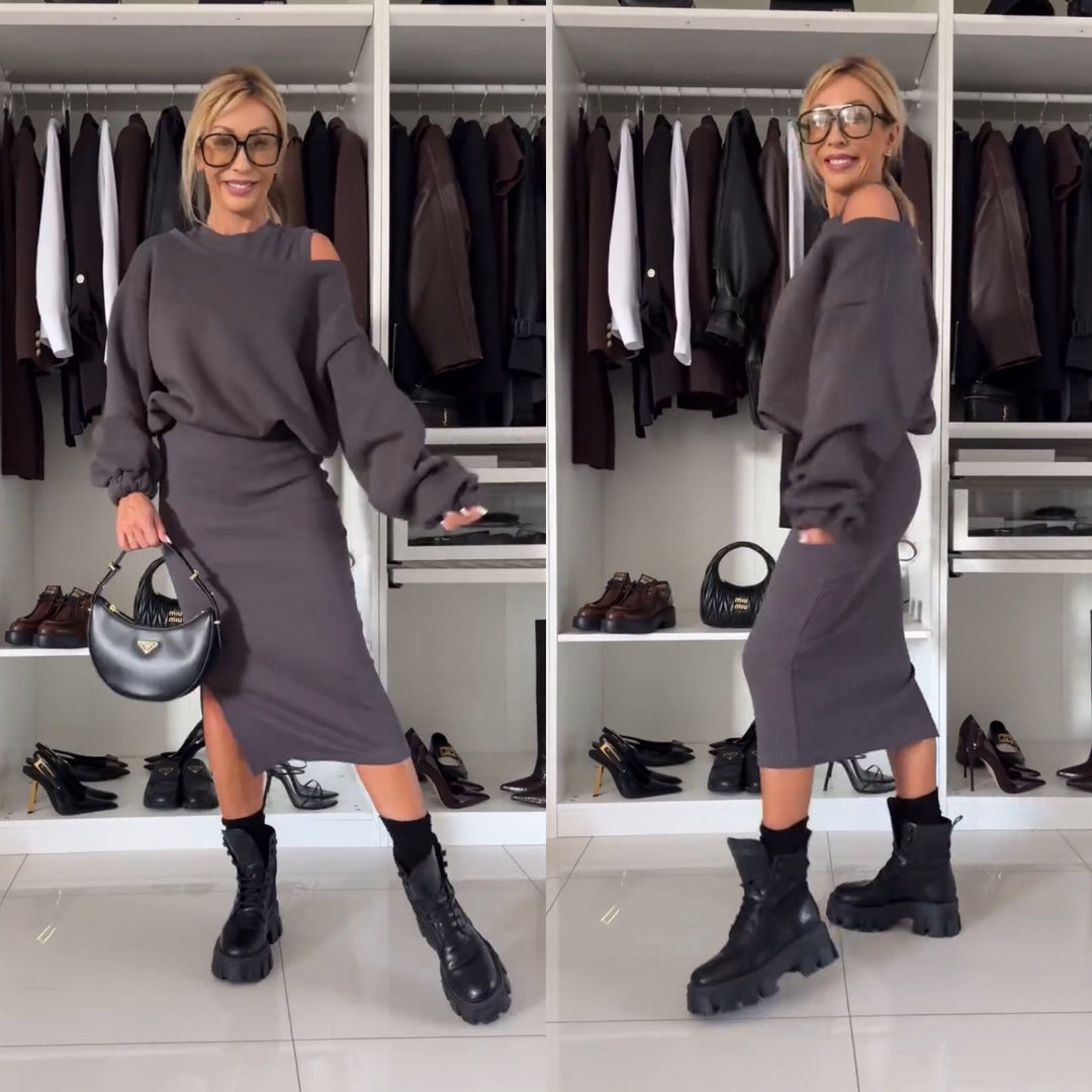 Leah Luxe | Set met Cold-Shoulder Top en Midi-Rok