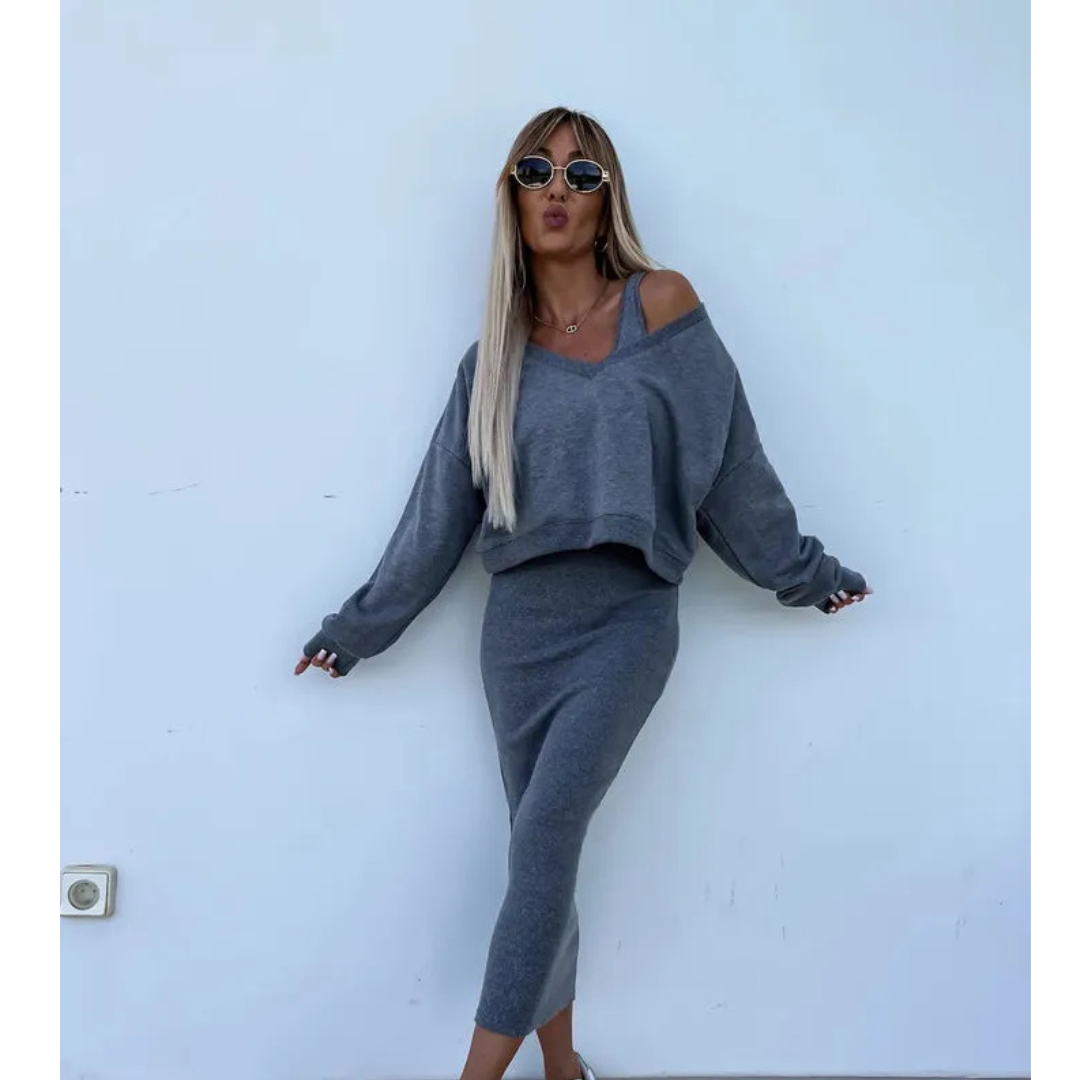 Senna | Set met Cold-Shoulder top & Midi-Rok | 1+1 GRATIS