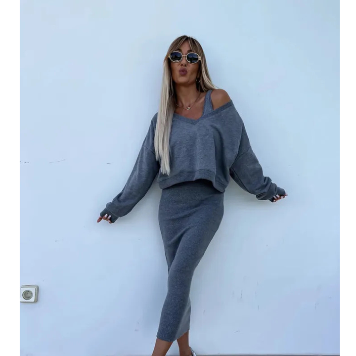 Senna | Set met Cold-Shoulder top & Midi-Rok | 1+1 GRATIS