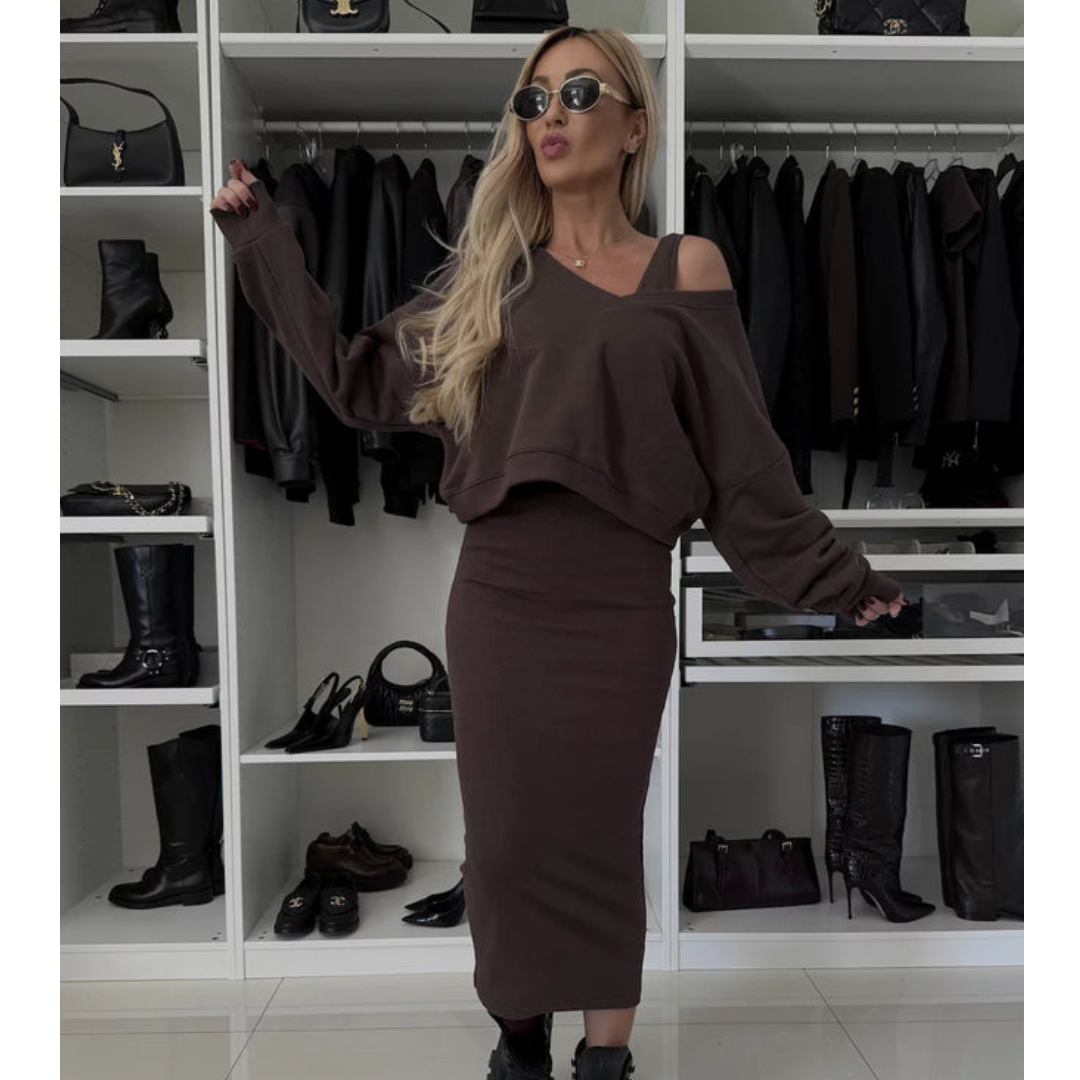 Senna | Set met Cold-Shoulder top & Midi-Rok | 1+1 GRATIS