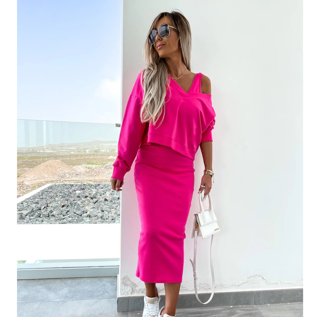 Senna | Set met Cold-Shoulder top & Midi-Rok | 1+1 GRATIS