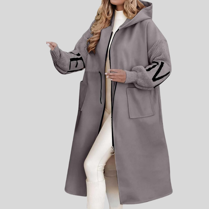 Johanna | Dames Lange Modieuze Jas | Met Geribbelde Mouwen