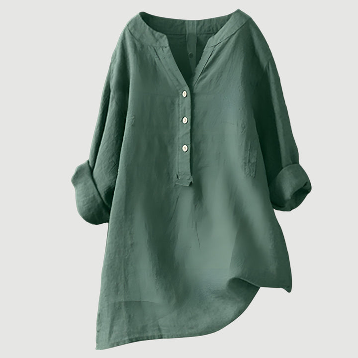FREJA™ | WITTE DAMES BLOUSE KORTE MOUW LINNEN 3