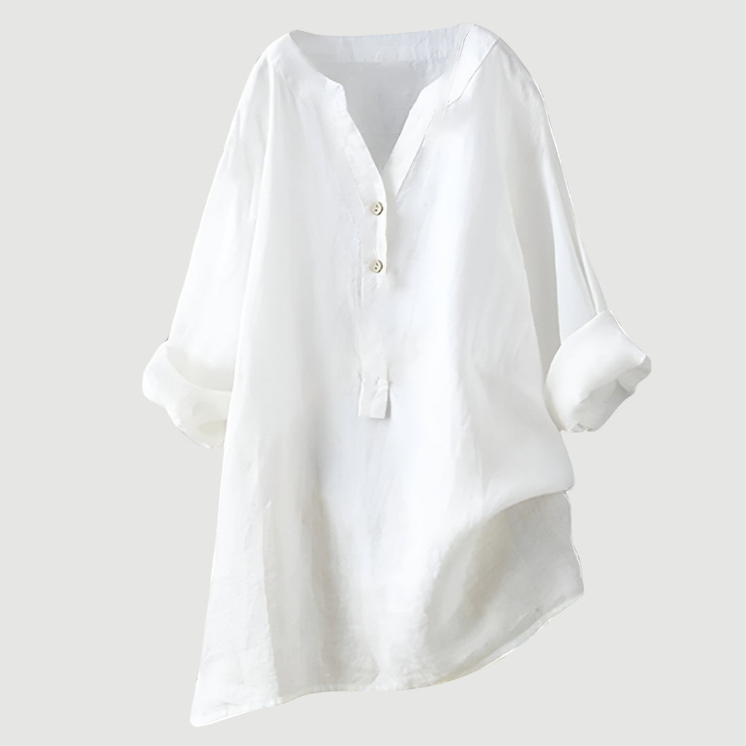 FREJA™ | WITTE DAMES BLOUSE KORTE MOUW LINNEN 6