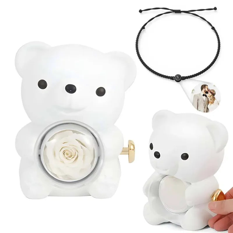 Forever Yours Bear™ | Vereeuwigde cadeauroos met fotoarmband