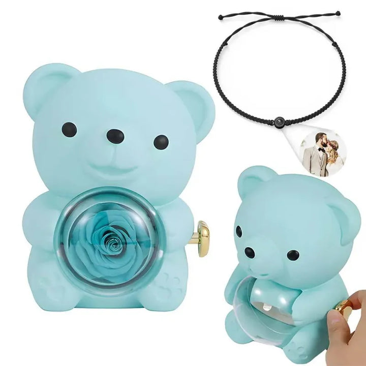 Forever Yours Bear™ | Vereeuwigde cadeauroos met fotoarmband