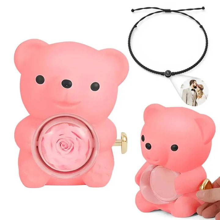 Forever Yours Bear™ | Vereeuwigde cadeauroos met fotoarmband