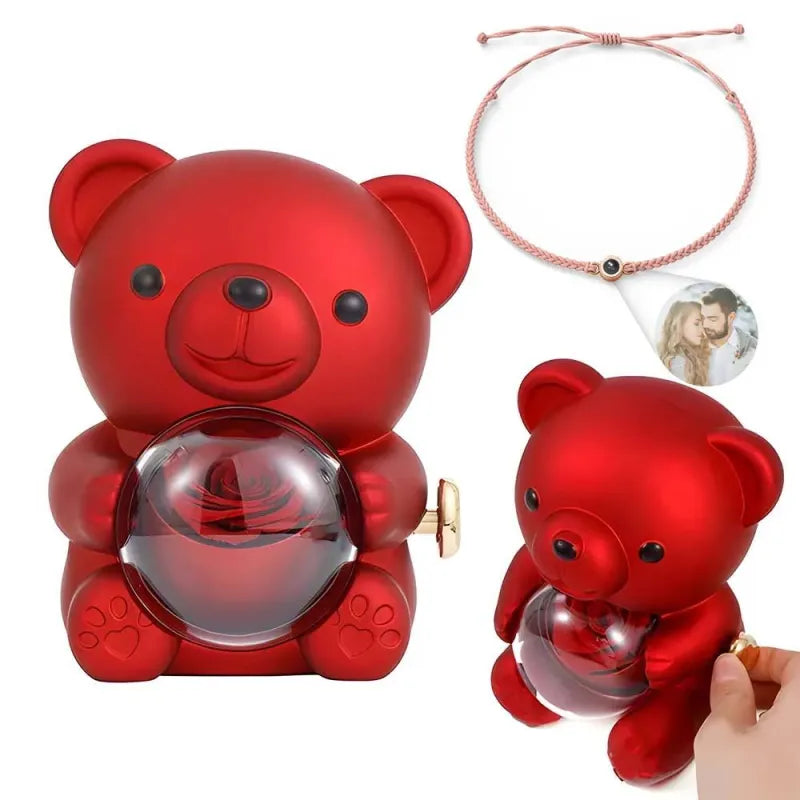 Forever Yours Bear™ | Vereeuwigde cadeauroos met fotoarmband