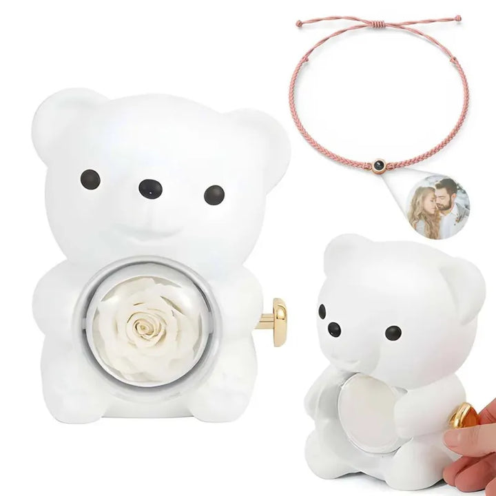 Forever Yours Bear™ | Vereeuwigde cadeauroos met fotoarmband