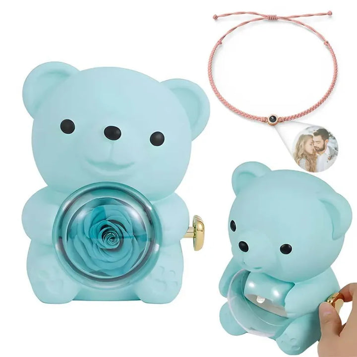 Forever Yours Bear™ | Vereeuwigde cadeauroos met fotoarmband