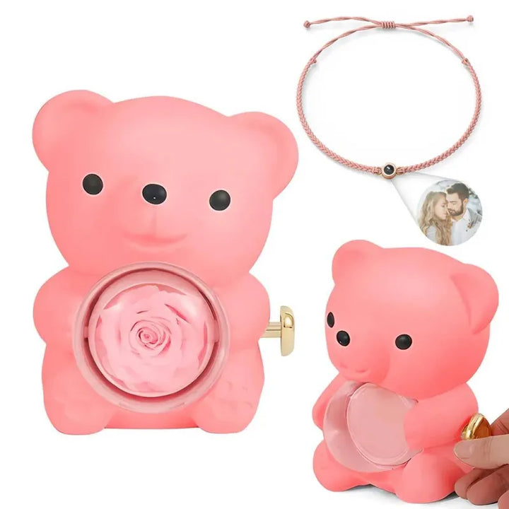 Forever Yours Bear™ | Vereeuwigde cadeauroos met fotoarmband