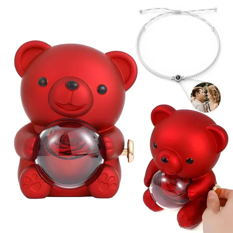 Forever Yours Bear™ | Vereeuwigde cadeauroos met fotoarmband