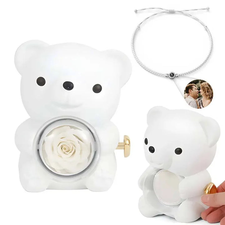 Forever Yours Bear™ | Vereeuwigde cadeauroos met fotoarmband