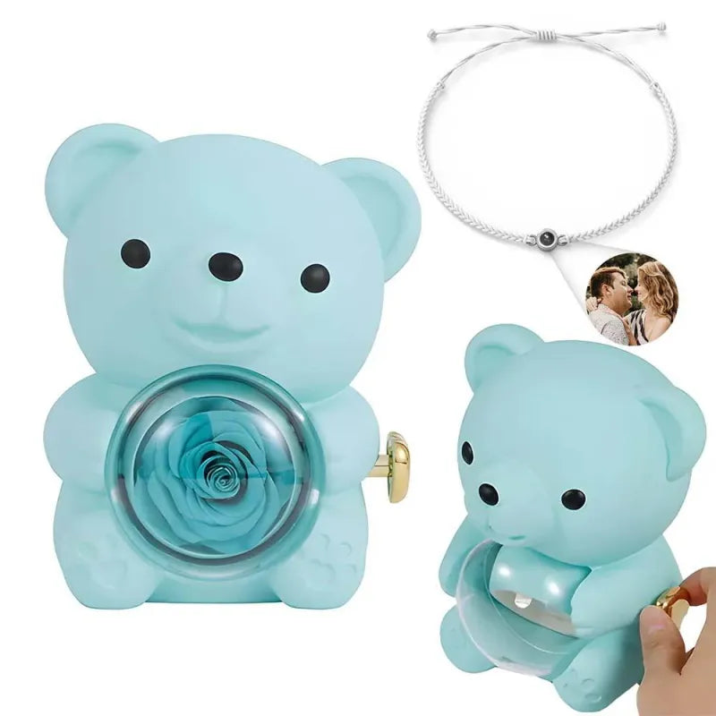 Forever Yours Bear™ | Vereeuwigde cadeauroos met fotoarmband