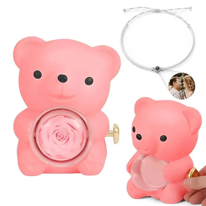 Forever Yours Bear™ | Vereeuwigde cadeauroos met fotoarmband