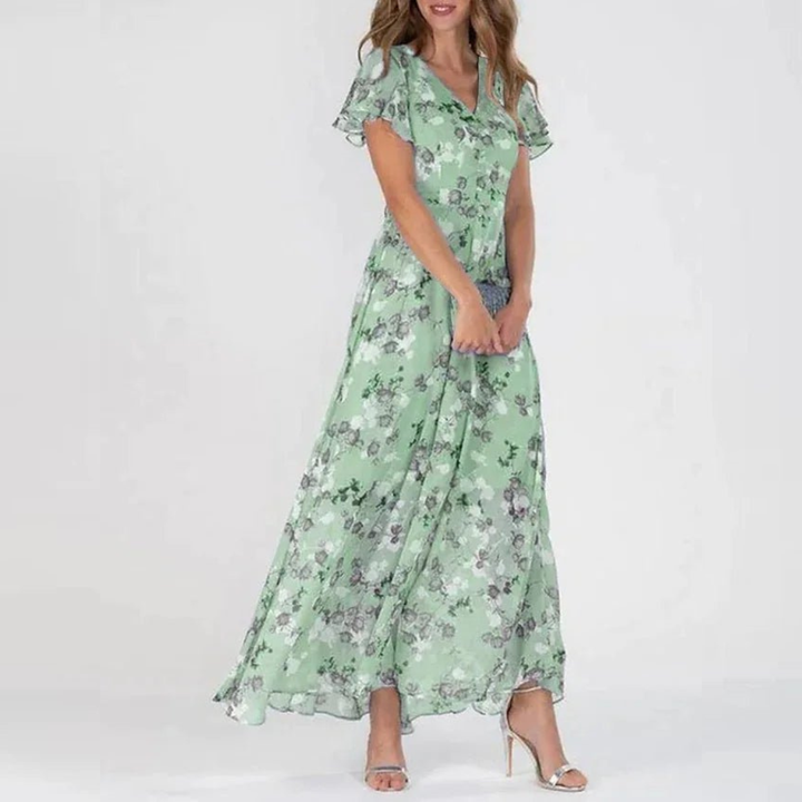 Zuri | Flatterende Maxi-Jurk met Bloemenpatroon
