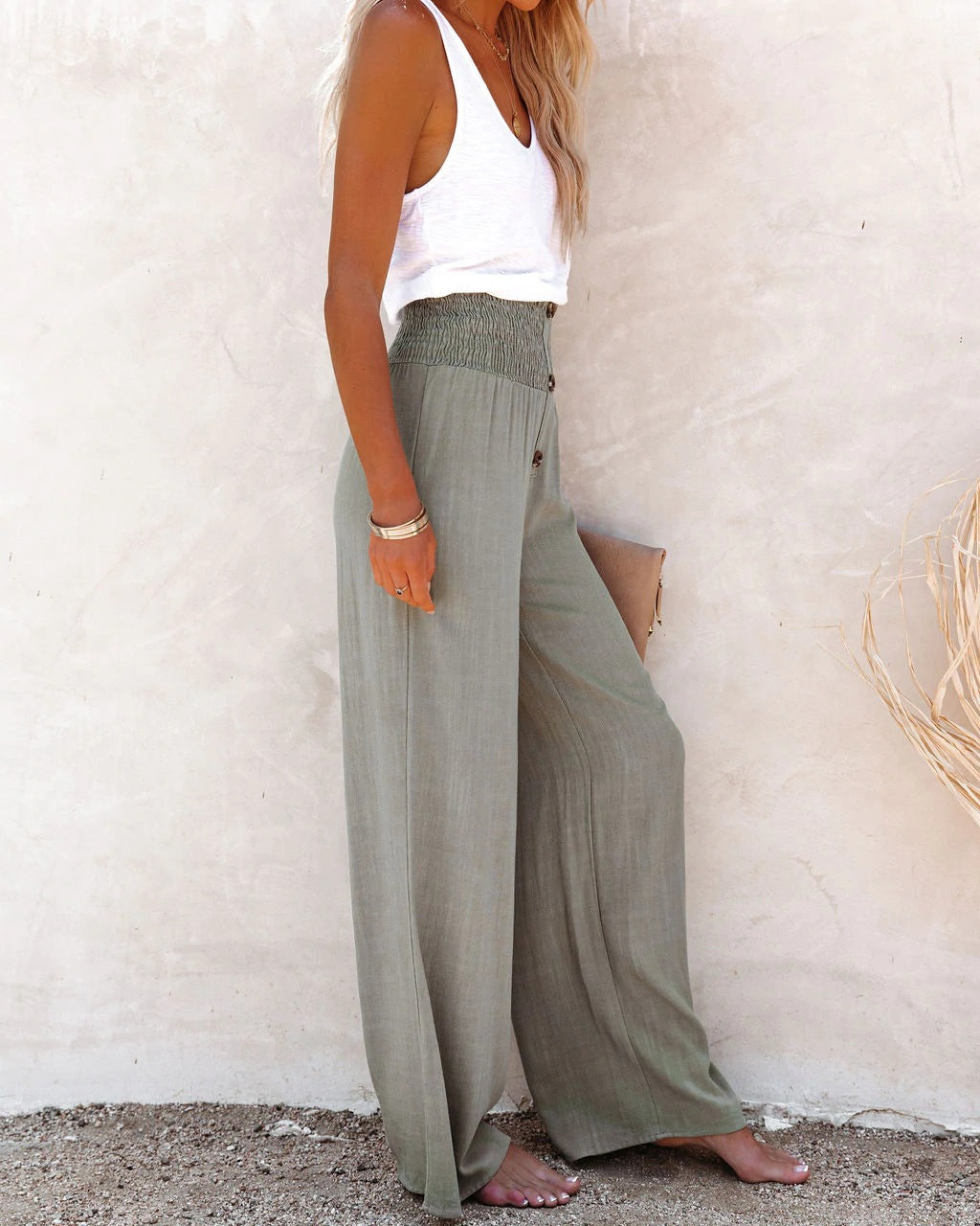 Nikki - Linnen broek met hoge taille