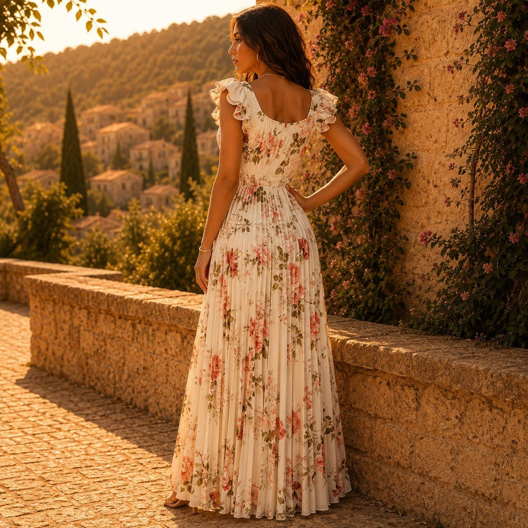Roosmarijn | Zwevende Maxi-jurk met Bloemenprint