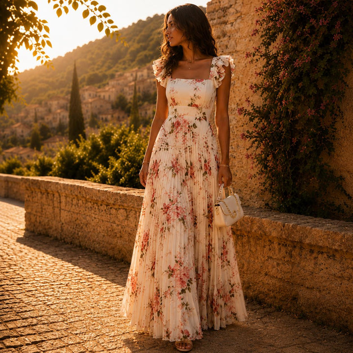 Roosmarijn | Zwevende Maxi-jurk met Bloemenprint
