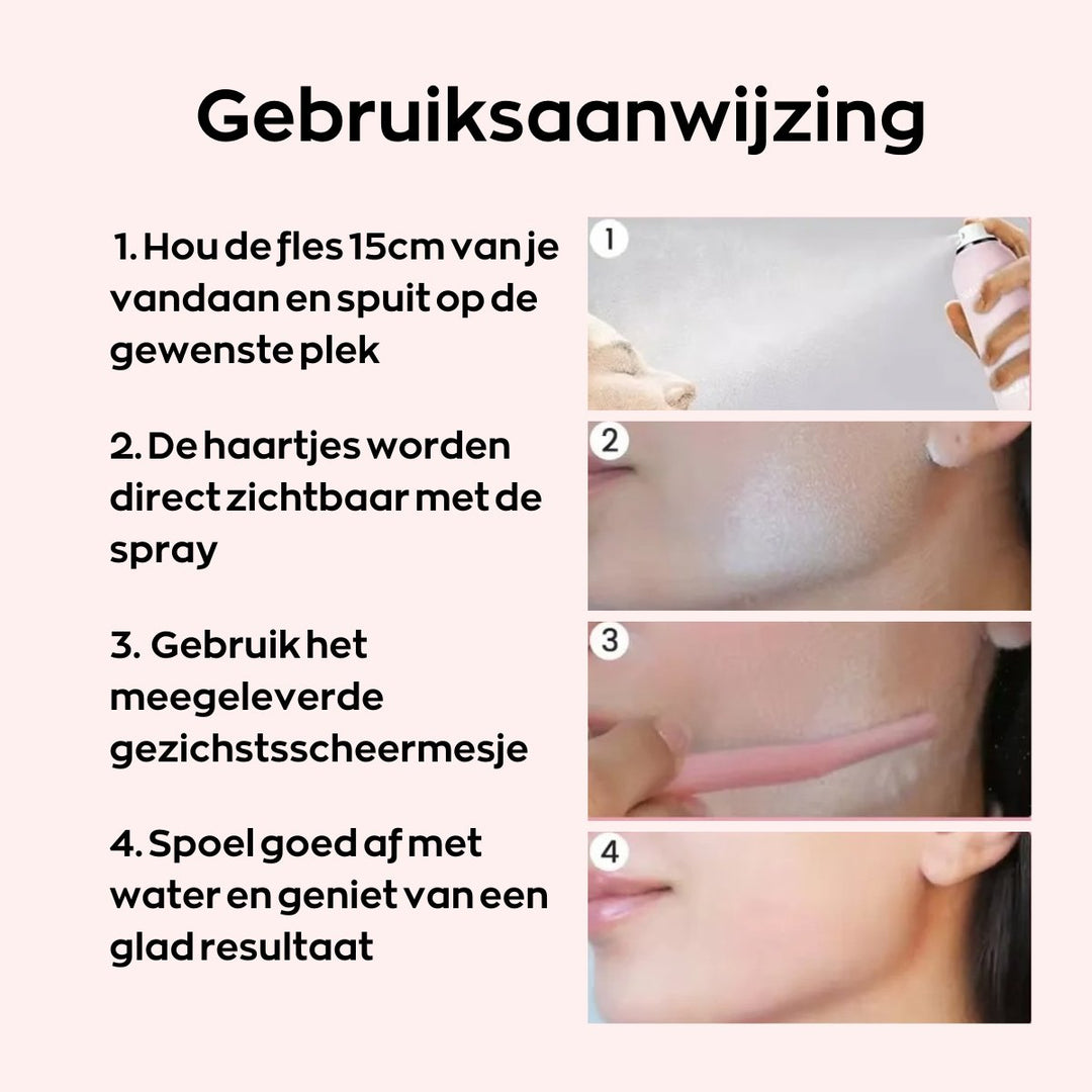 FuzzFree Glow™ | Haar-identificatie Spray + gezichtsscheermesjes